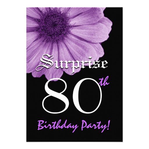 SURPRISE 80th Birthday Template Purple Daisy Personalized Invites