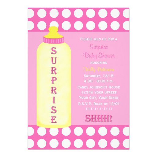 Surprise Baby Shower Invitation - Pink Baby Bottle