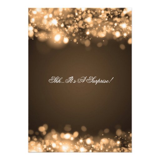 Surprise Birthday Party Gold Sparkling Lights Personalized Invite