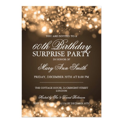 Surprise Birthday Party Gold Sparkling Lights Personalized Invite
