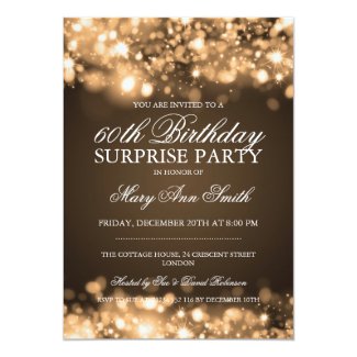 Surprise Birthday Party Gold Sparkling Lights 5x7 Paper Invitation Card