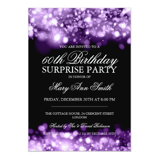 Surprise Birthday Party Purple Sparkling Lights 5x7 Paper ...