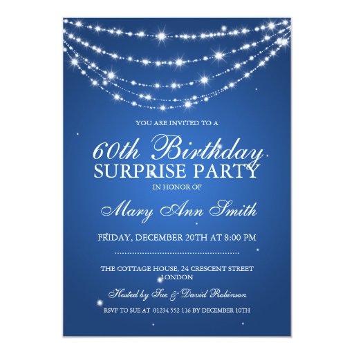 Surprise Birthday Party Sparkling Chain Blue Custom Announcements