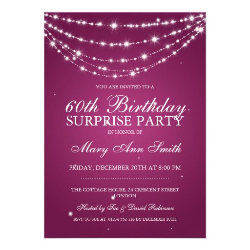 Surprise Birthday Party Sparkling Chain Pink Custom Invitation (front side)