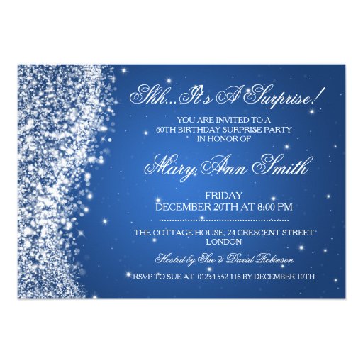 Surprise Birthday Party Sparkling Wave Blue Custom Invitations