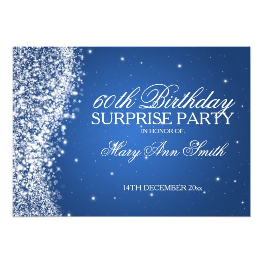 Surprise Birthday Party Sparkling Wave Blue Custom Invitations (front side)