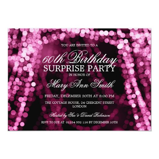 Surprise Birthday Party String Lights Pink 5x7 Paper Invitation Card