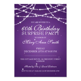Surprise Birthday Party String of Stars Purple Custom Announcements