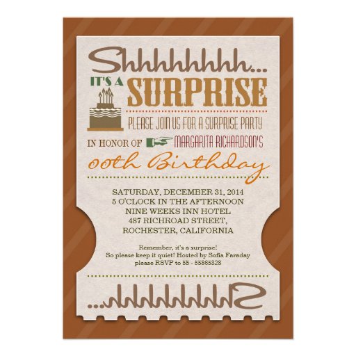 surprise birthday party unique typography invites