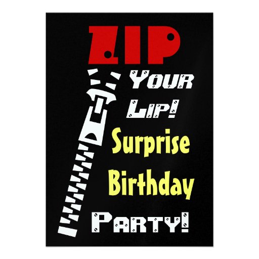 SURPRISE Birthday Party Zip Your Lip Template Custom Invite