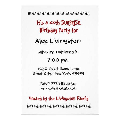 SURPRISE Birthday Party Zip Your Lip V2 Personalized Invites