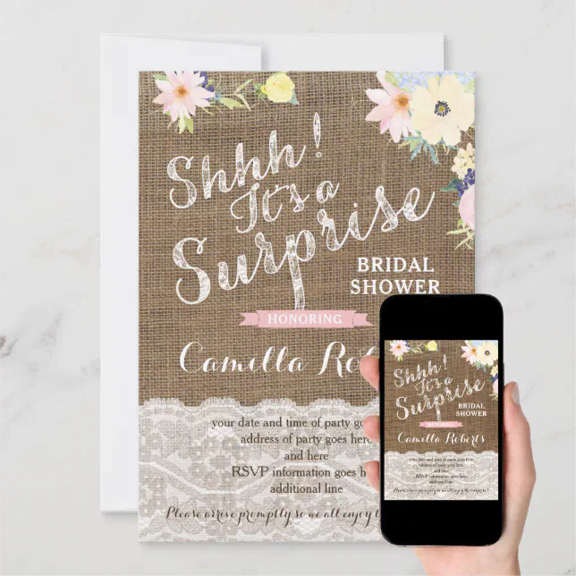 Surprise Bridal Shower Or Party Invitation Cards Zazzle