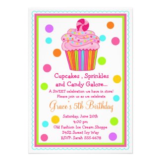 Surprise Candy Cupcake Birthday Invitation