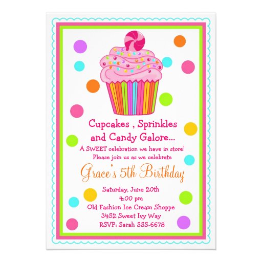 Surprise  Candy Cupcake Birthday Invitation