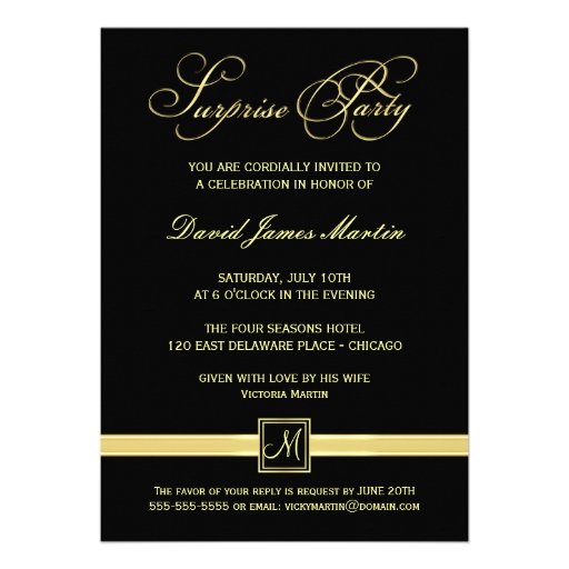 Surprise Party Invitations - with Monogram