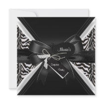 Surprise Party Zebra Black White Bow Invites