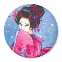 Surprise Snow 3" Magnet, Maiko Geisha Art by artbyamandarobbins Surprise Snow 3" Magnet, Maiko Geisha Art