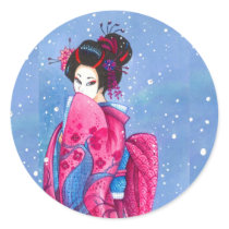 Surprise Snow Sticker, Large, Maiko Geisha Art by artbyamandarobbins Surprise Snow Sticker, Large, Maiko Geisha Art