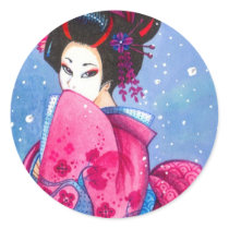 Surprise Snow Sticker, Small, Maiko Geisha Art by artbyamandarobbins Surprise Snow Sticker, Small, Maiko Geisha Art