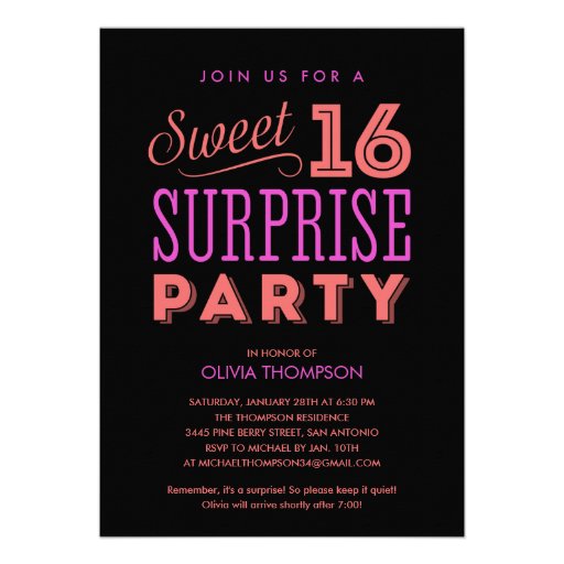 Surprise Sweet 16 Invitations