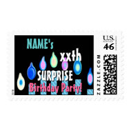 SURPRISE xxth Birthday Party Custom Stamp BLUE stamp