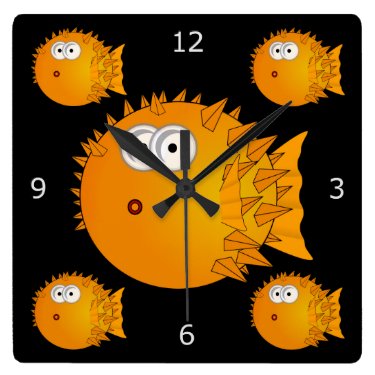 Surprised Blowfish Square Wall Clocks