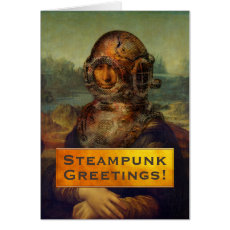 Surreal Custom Steampunk Mona Lisa Diver's Helmet Card