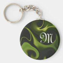 Surreal Electric Green Swirl Monogramm Keychain