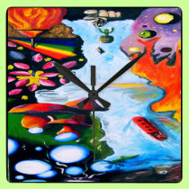 Surrealistic Dali Style Mushroom Wonderland wall clocks