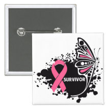 Survivor Abstract Butterfly Breast Cancer Pinback Buttons