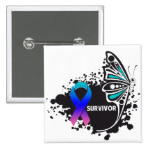 Survivor Abstract Butterfly Thyroid Cancer Button
