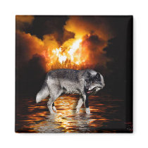 "Survivor" Grey Wolf Magnet by HANDPRINTS "Survivor" Grey Wolf Magnet