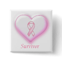 Survivor Pink Ribbon & Heart Button Pin
