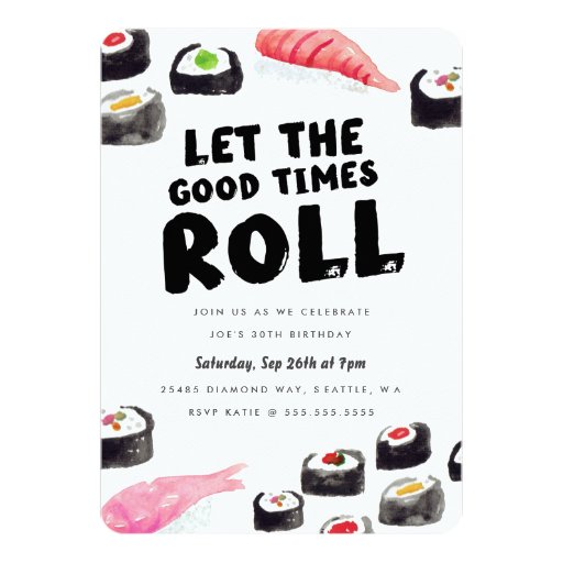 Sushi Birthday Party 5x7 Paper Invitation Card Zazzle