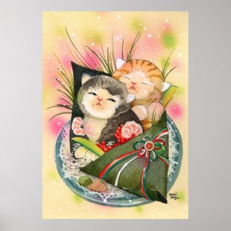 Sushi Cats Kitty Christmas Handroll print
