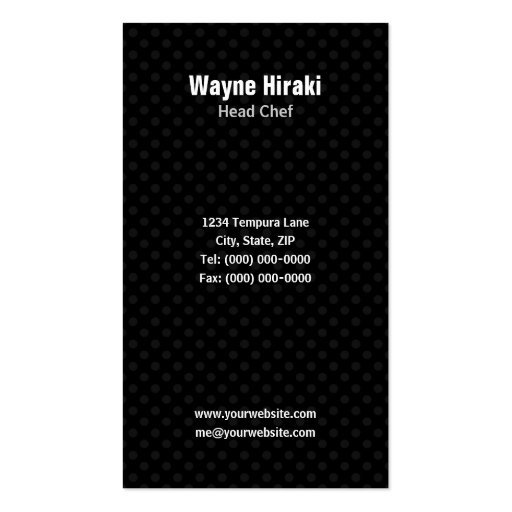 Sushi Chef Japanese Catering Business Cards (back side)