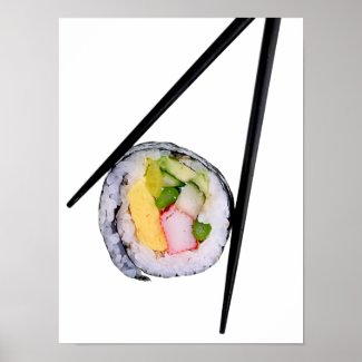 Sushi Roll & Chopsticks - Customized Template Poster