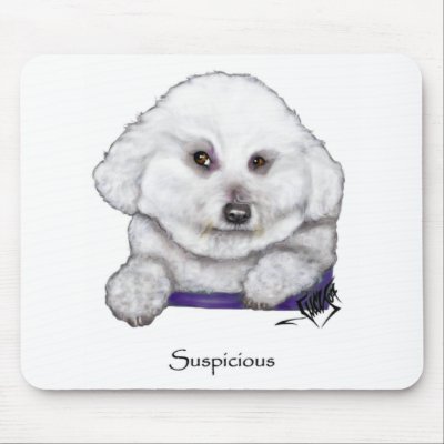 Suspicious Bichon Frise Mouse Pad by lucydogdesign