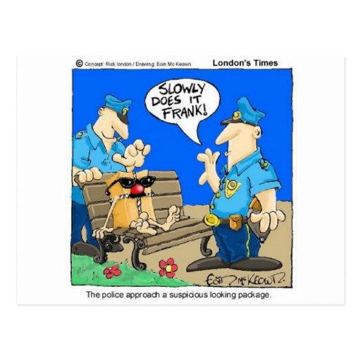 Suspicious Package Funny Police Cartoon Ts Postcard Zazzle