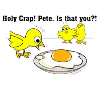 Holy Crap! Pete, is that you? Funny chick cartoon design. Great for humor or vegetarians / vegans.