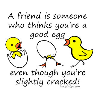 A friend is someone who thinks you're a good egg, even though you're slightly cracked! - Perfect for best friends to show how much they mean to you on their birthdays or any occasions. Do you have that BFF - Best Friend Forever! With two chicks cracking out of their eggs with this funny saying. The light pink background can be changed to any color you want. Fully customizable!