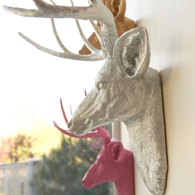 Metallic Silver Stag Deer Head