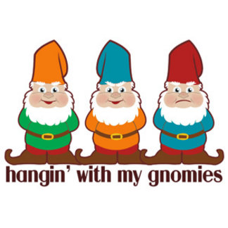 Hangin' With My Gnomies. 3 different colored gnomes hanging out. Parody / spoof of Hanging with my homies. 3 gnome images.