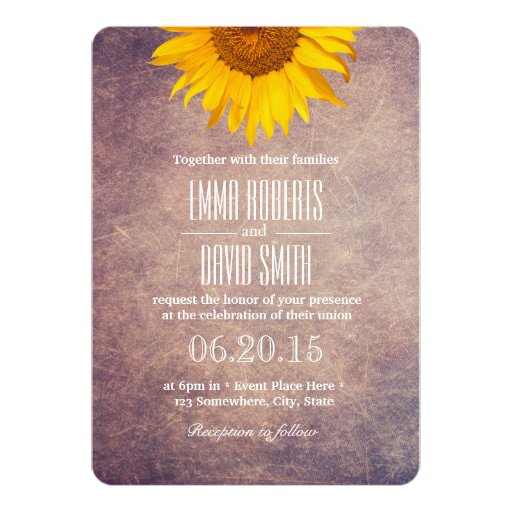 Classy Grunge Sunflower Wedding 5x7 Paper Invitation Card