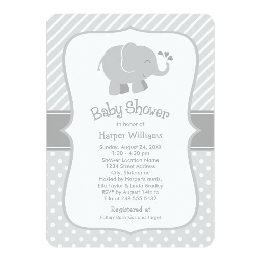 Elephant Baby Shower Invitations | Gray and White 5" X 7" Invitation Card