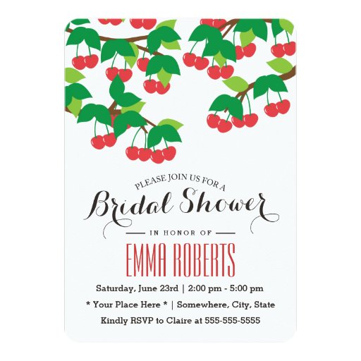 Simple Sweet Cherries Bridal Shower Invitations 5" X 7" Invitation Card