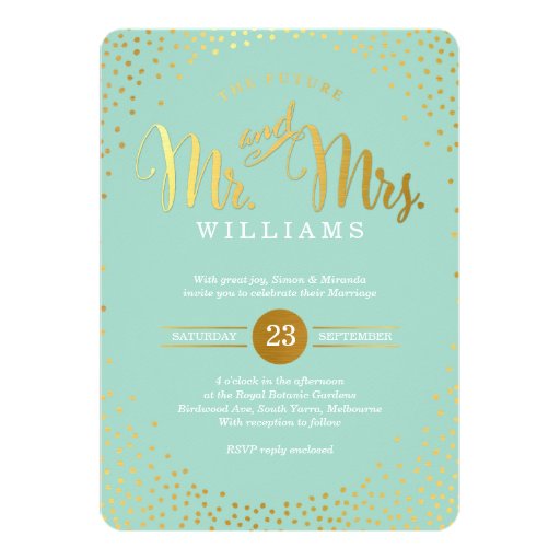 MODERN STYLISH WEDDING mini gold confetti mint 5x7 Paper Invitation Card