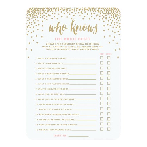 Confetti Shower | Who Knows the Bride Best Cards 5" X 7" Invitation Card