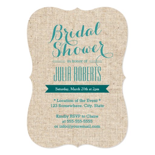 Teal Green Rustic Burlap Texture Bridal Shower 5x7 Paper Invitation Card