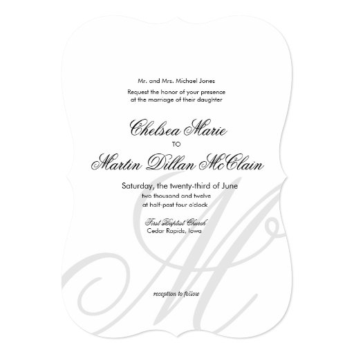 Simple Elegant Monogram white wedding invite 5" X 7" Invitation Card